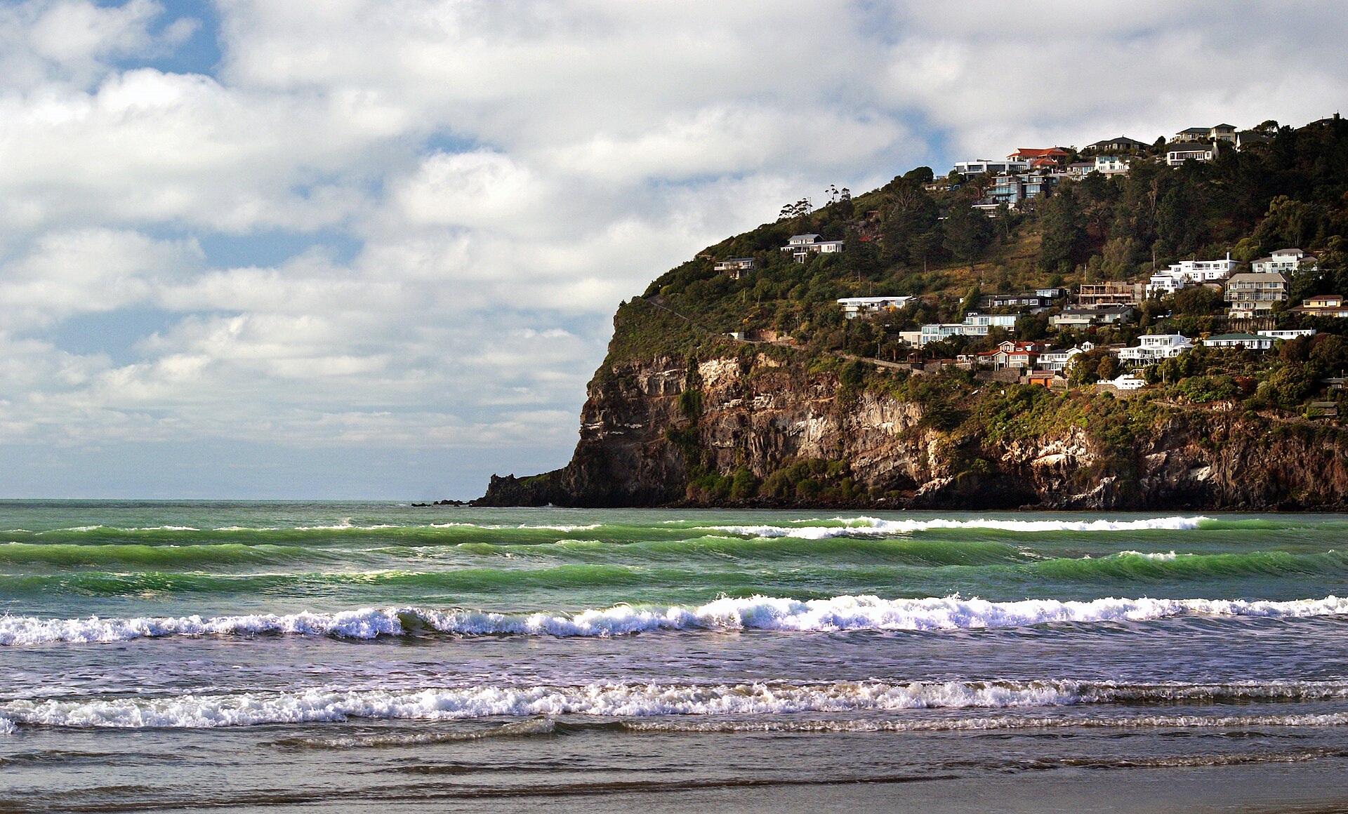 Sumner Beach and coastal hillside homes, Christchurch, New Zealand